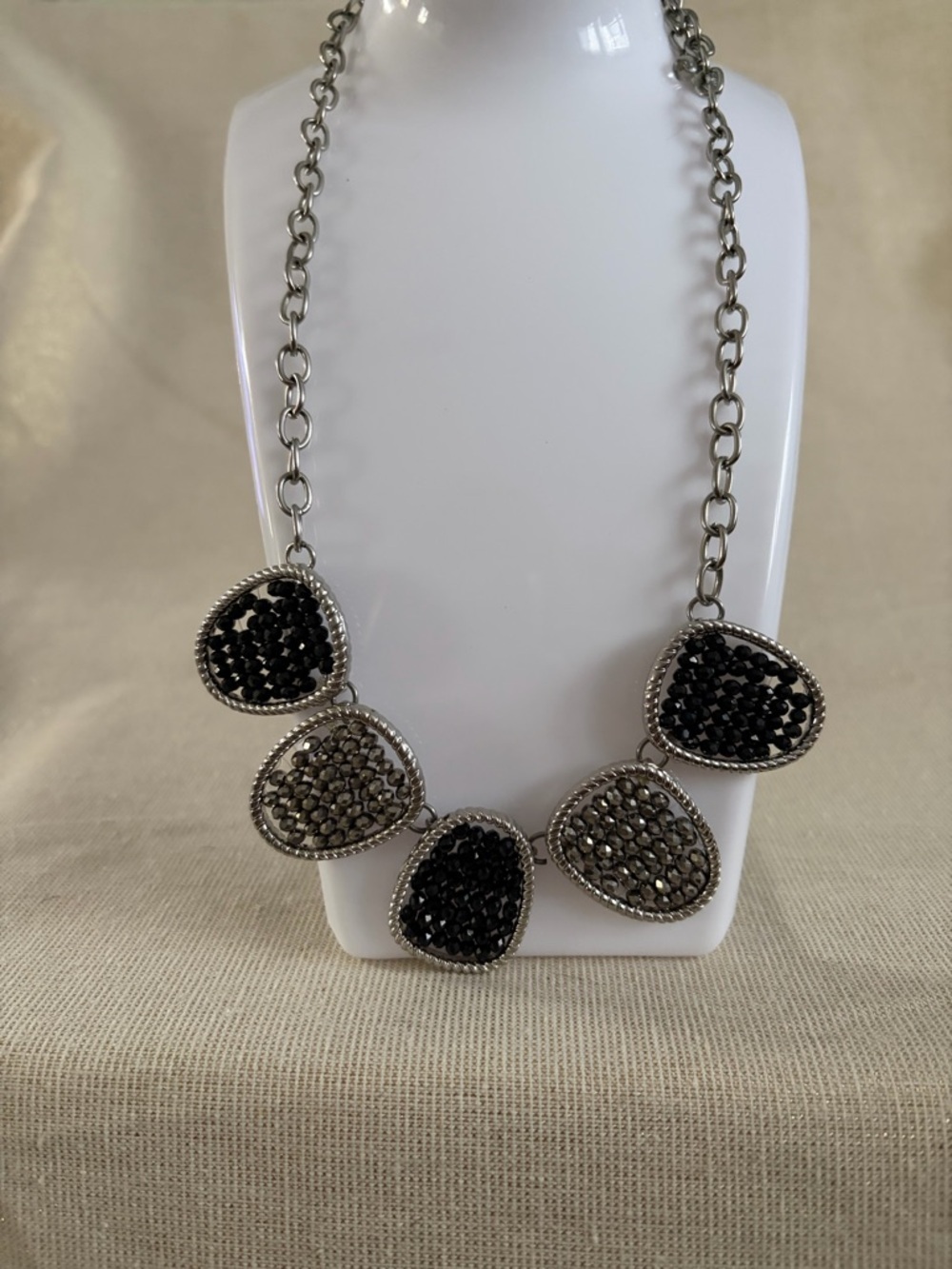 Simply Vera Wang Silver-Tone Black and Gray Crystal Statement Necklace